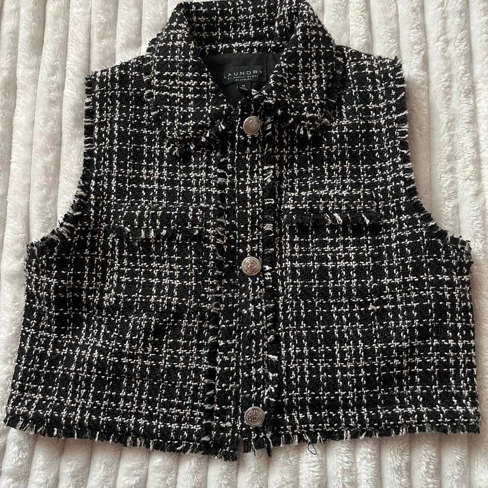 Laundry By Shelli Segal Monochrome Tweed Vest